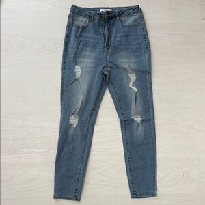 Forever 21 Ripped Blue Skinny Jeans